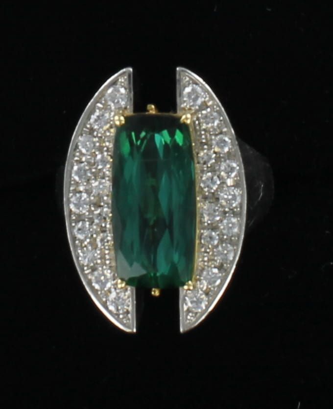 PLATINUM/18KTY GREEN TOURMALINE WITH DIAMOND RING