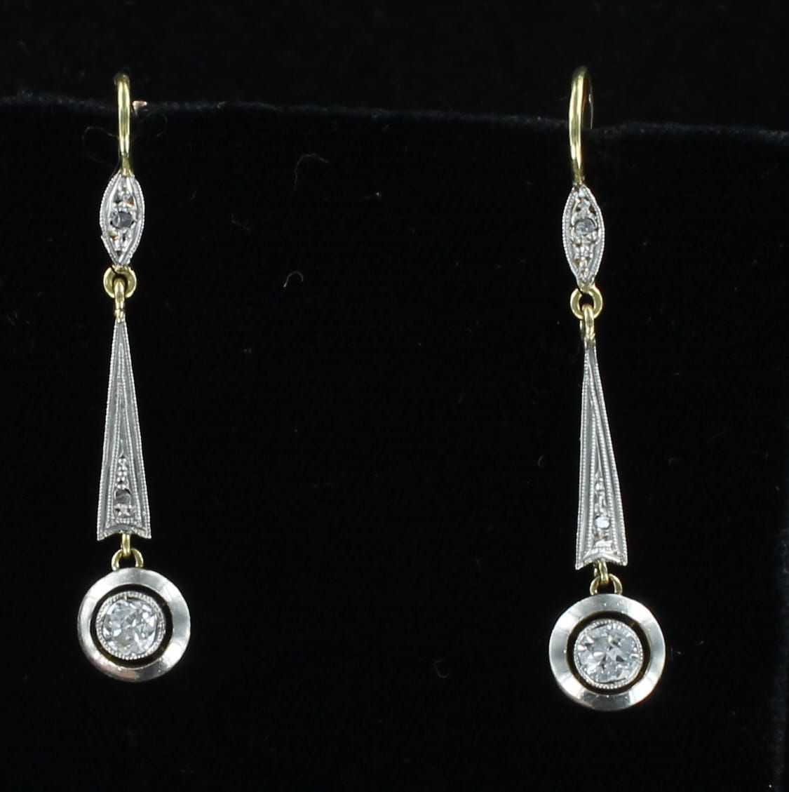 14KT/T DIAMOND DANGLE EARRINGS, CA 1900