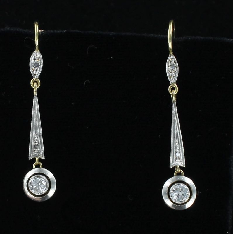14KT/T DIAMOND DANGLE EARRINGS, CA 1900