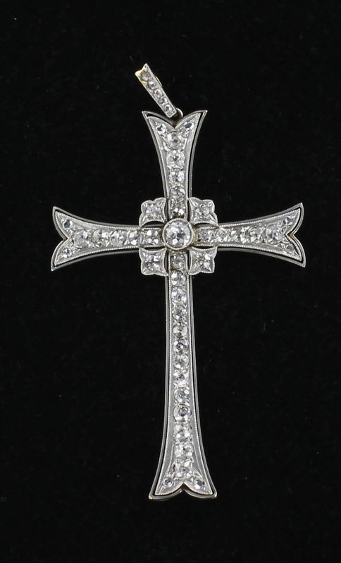 PLATINUM/14KT DIAMOND CROSS, CA 1900