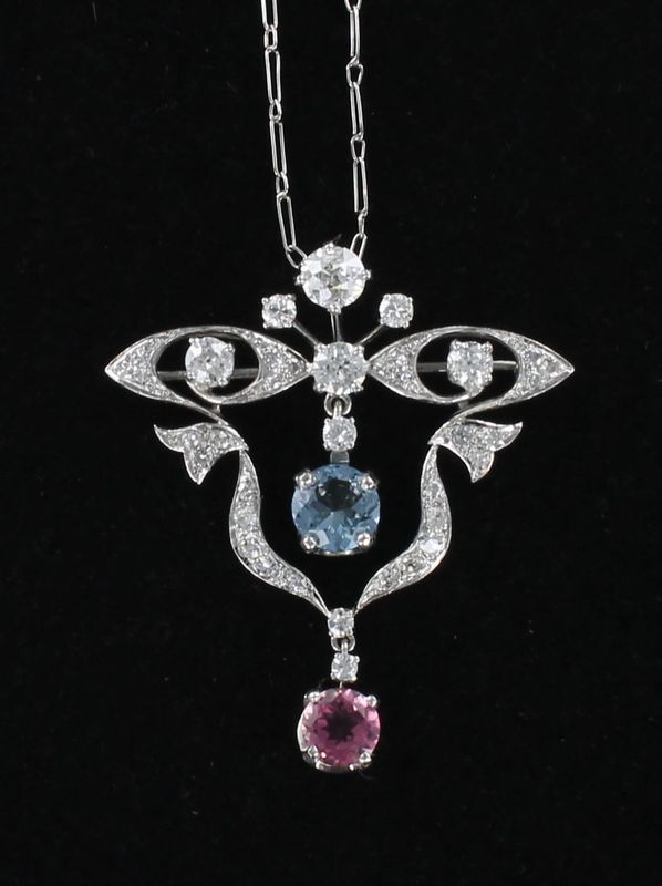 14KTW AQUAMARINE WITH TOURMALINE PIN/PENDANT