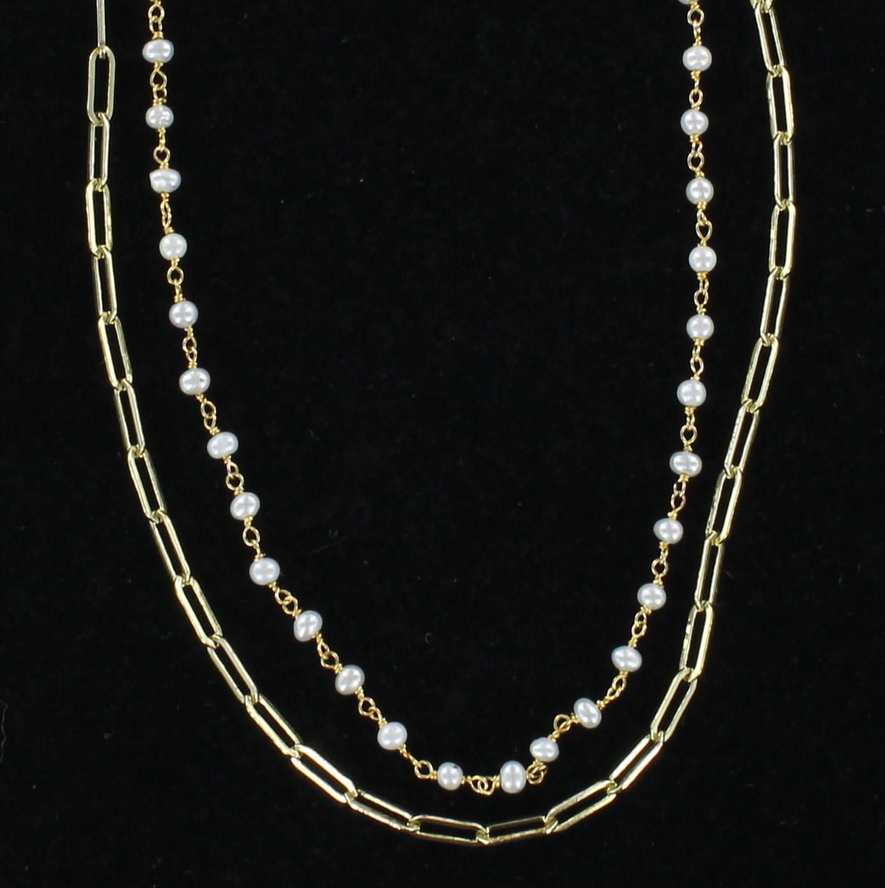 14KTY PEARL CHAIN WITH PAPERCLIP CHAIN