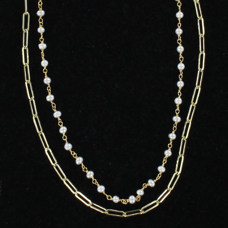 14KTY PEARL CHAIN WITH PAPERCLIP CHAIN