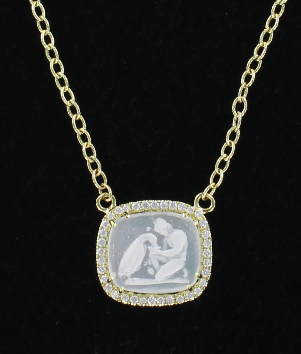 14KTY MOTHER OF PEARL WITH DIAMOND PENDANT