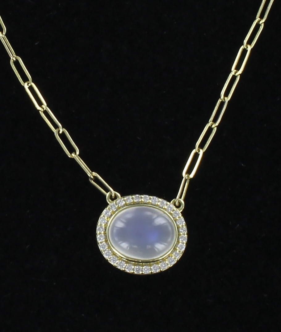 14KTY MOONSTONE WITH DIAMOND PENDANT
