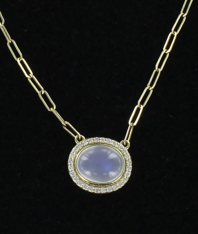 14KTY MOONSTONE WITH DIAMOND PENDANT