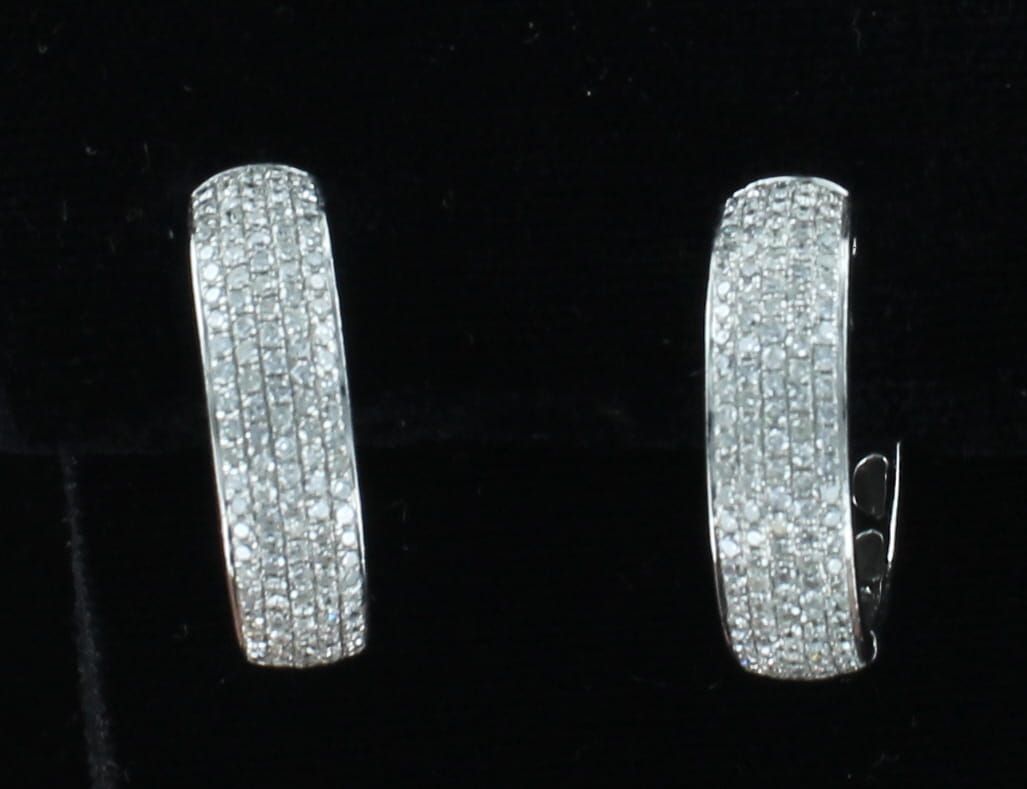 14KTW 1.0 CT TW ROUND DIAMOND PAVE HOOP EARRINGS