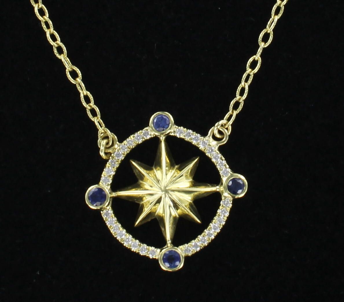 14KTY NAUTICAL PENDANT WITH SAPPHIRE AND DIAMONDS