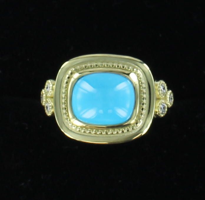 14KTY TURQUOISE AND DIAMOND RING