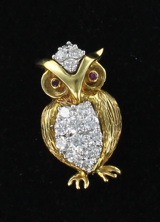 18KT/T DIAMOND OWL PIN