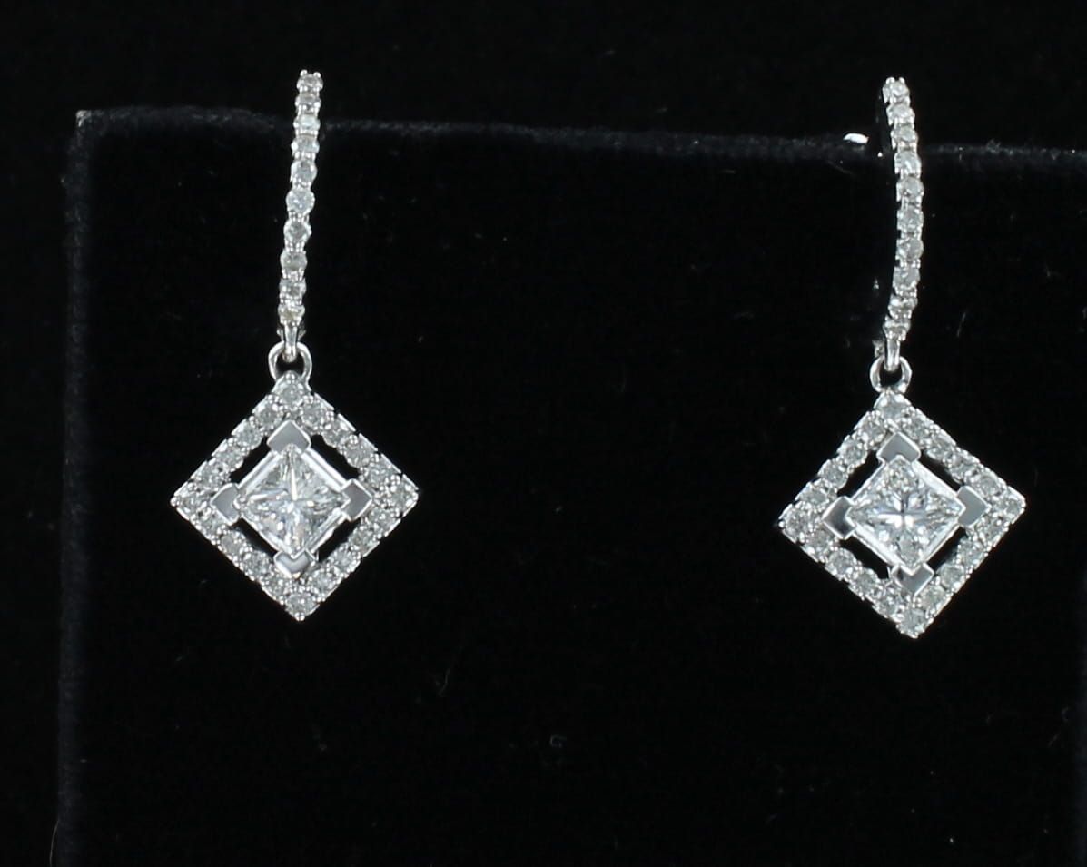 14KTW PRINCESS-CUT DIAMOND DANGLE EARRINGS