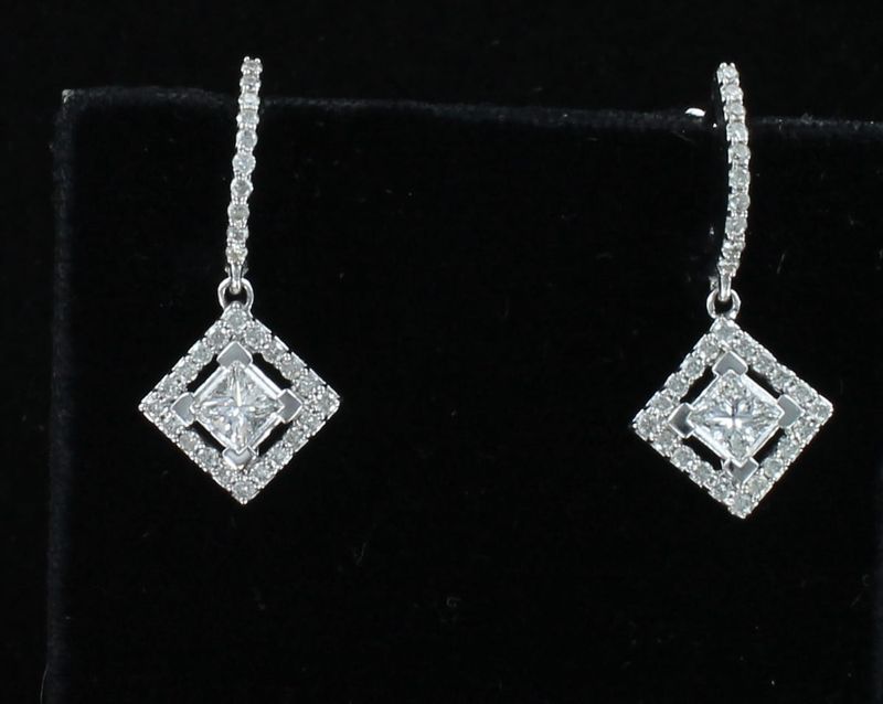 14KTW PRINCESS-CUT DIAMOND DANGLE EARRINGS