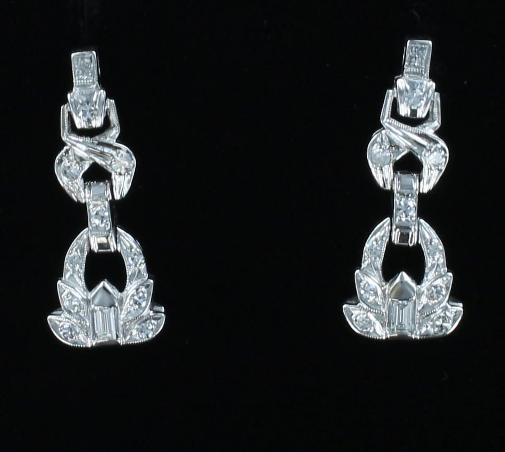 PLATINUM DIAMOND DANGLE EARRINGS, CA 1920