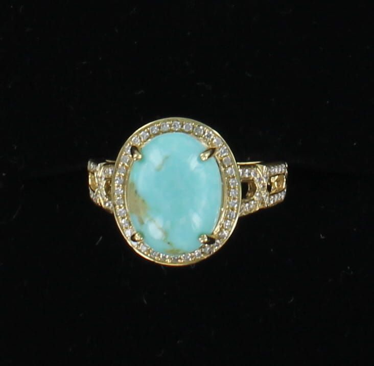 14KTY TURQUOISE AND DIAMOND RING