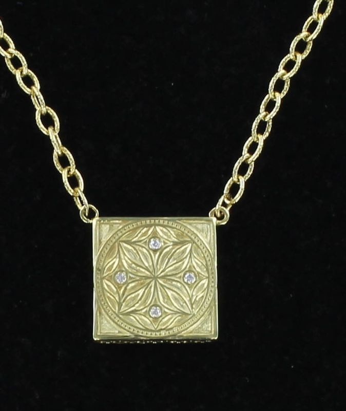 14KTY SQUARE PENDANT WITH DIAMONDS