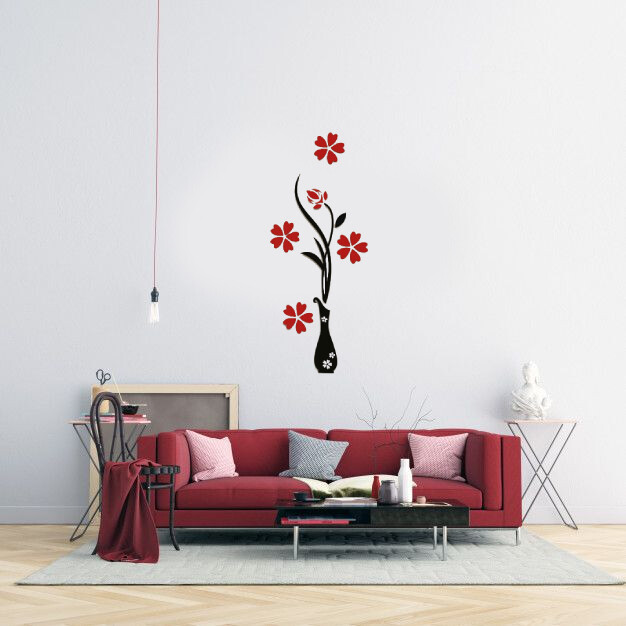 Virágos fali dekor fekete/piros 4mm vastag 100x40 cm