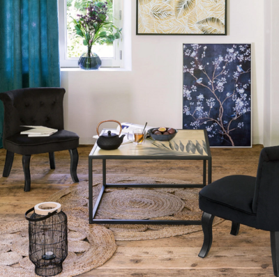 Table basse  carrée noire &quot;slow time&quot; en fer