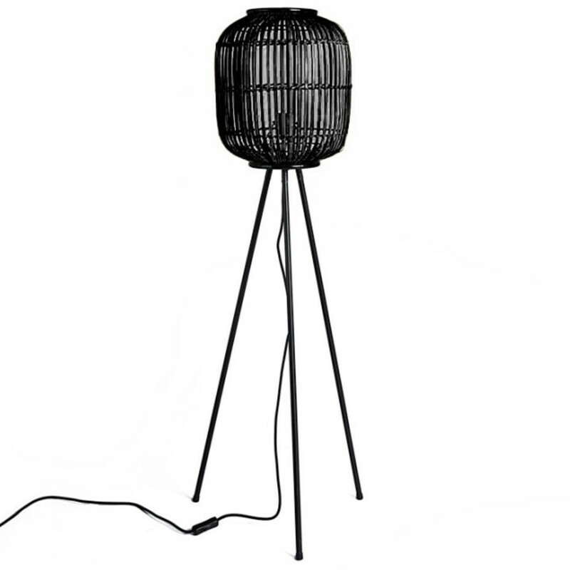 Lampadaire en bambou noir et pieds en fer noir