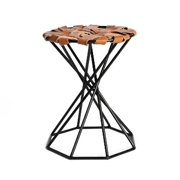 Tabouret métal, cuir naturel