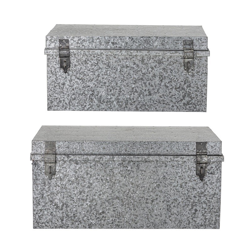 Coffre de rangement avec couvercle, Gris, Fer galvanisé - Dian