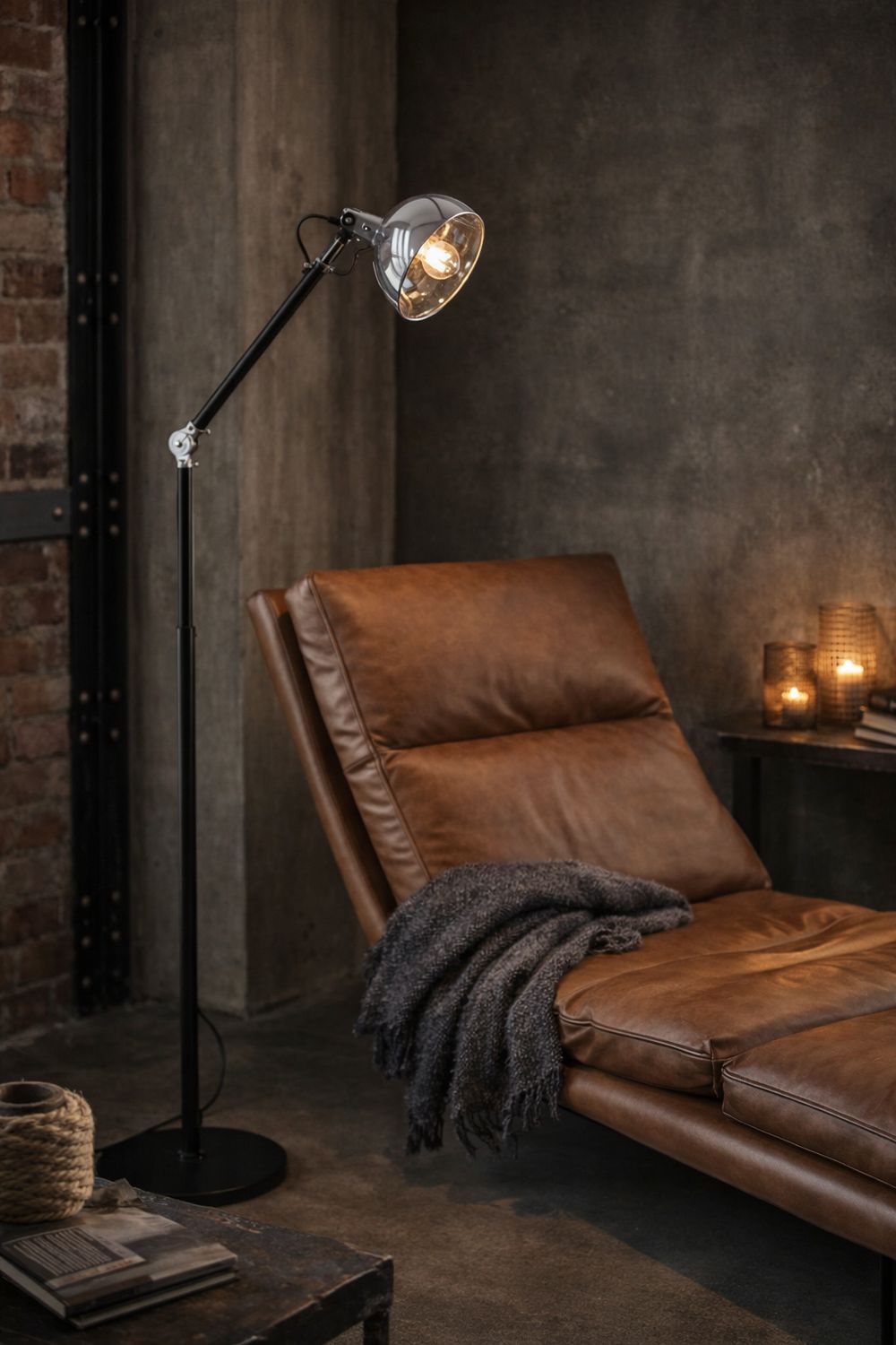 Lampadaire noir et verre chromé