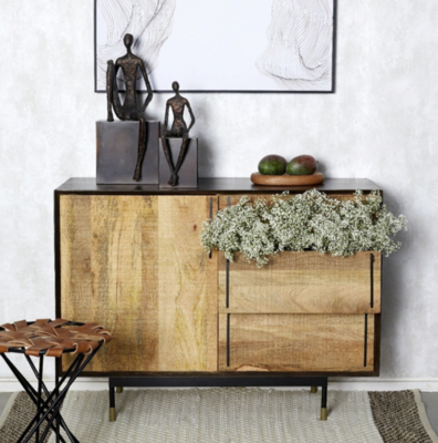Tabouret métal, cuir naturel