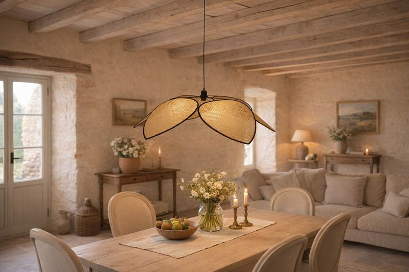 Lampe à Suspension cannage et métal