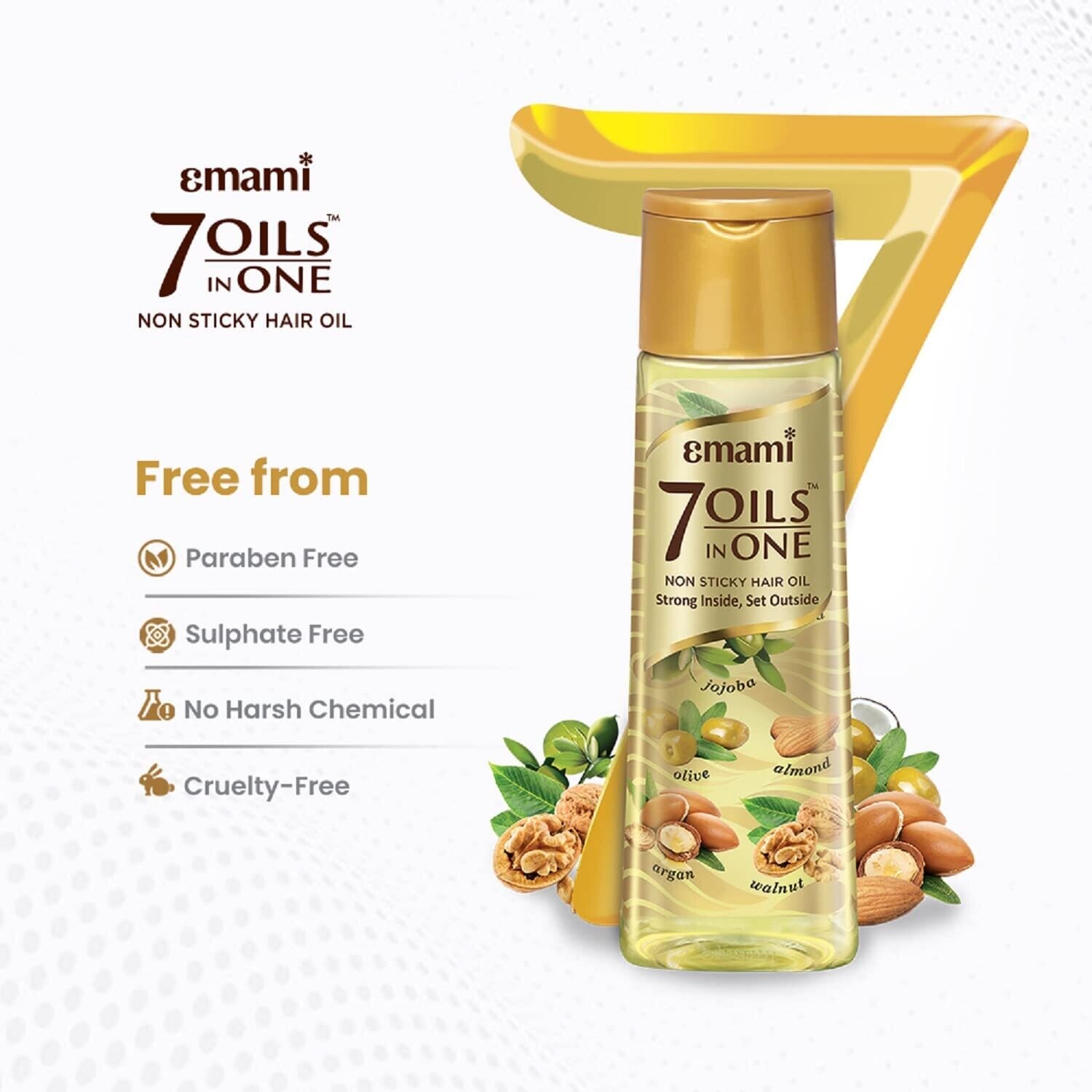 Emami 7 huiles en une huile capillaire non collante anti-dommages, 200 ml