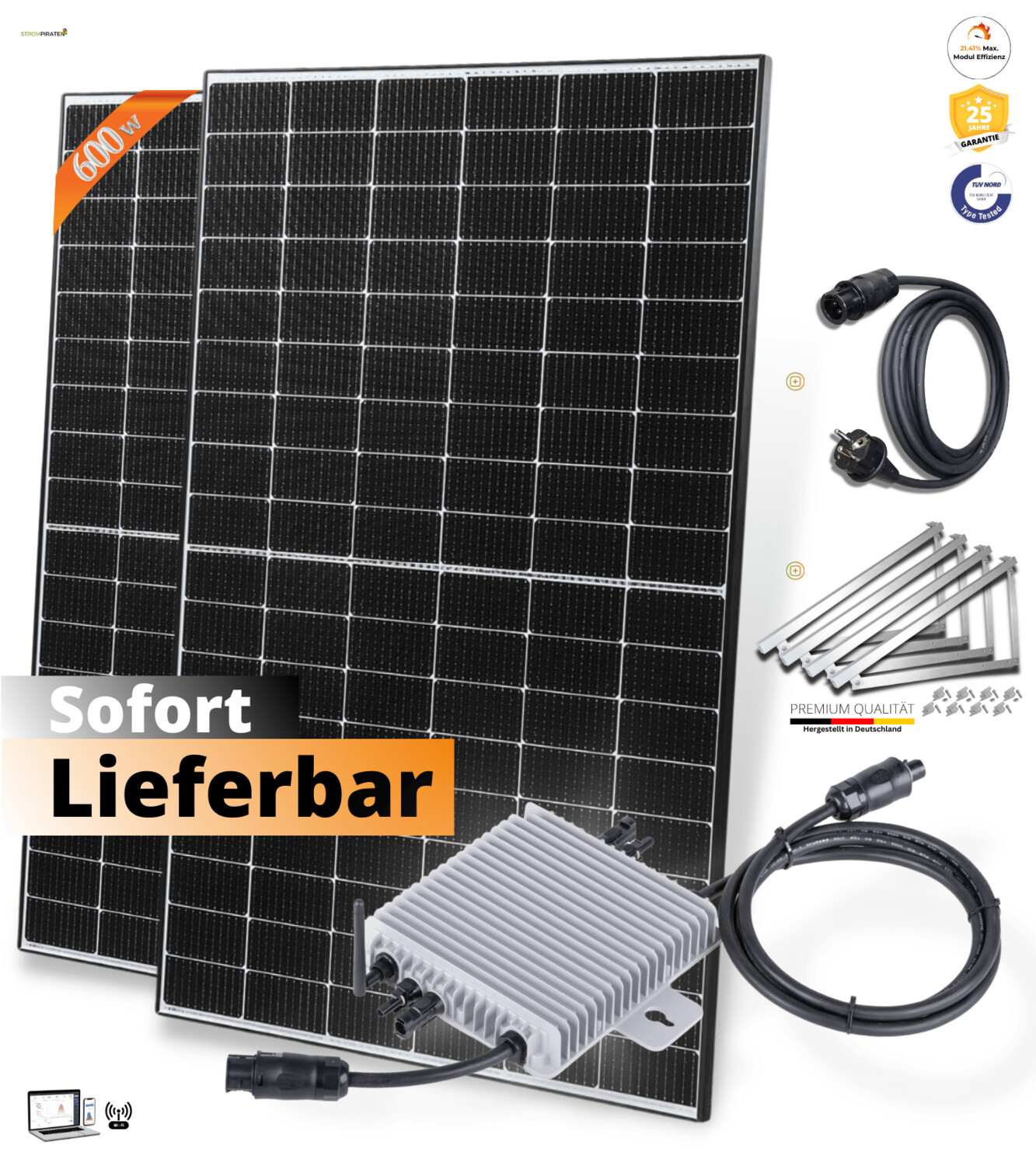 Balkonkraftwerk 600W☀️ (760Wp) Komplettpaket inkl. Halterung