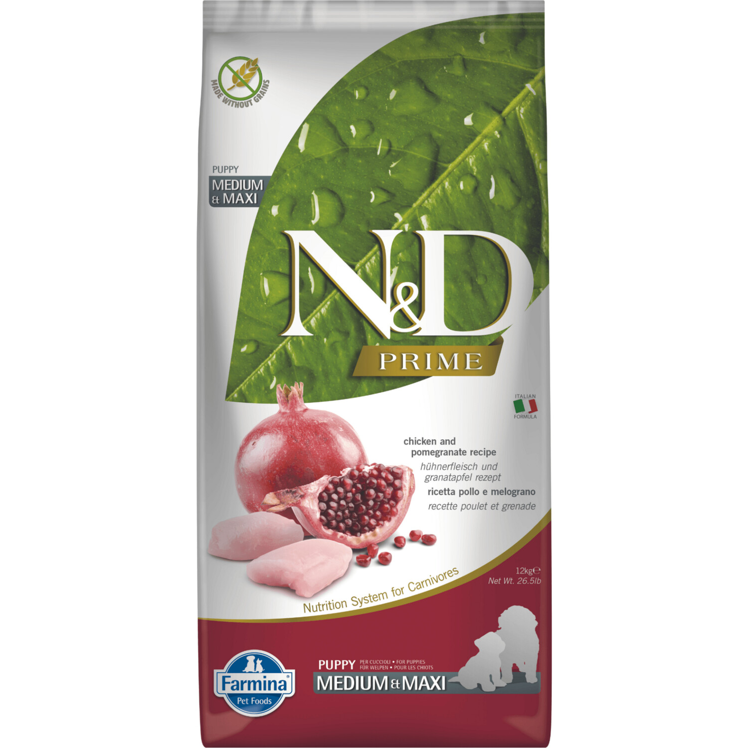 N&D DOG PRIME CHICKEN POMEGRANATE PUPPY MEDIUM MAXI 12KG