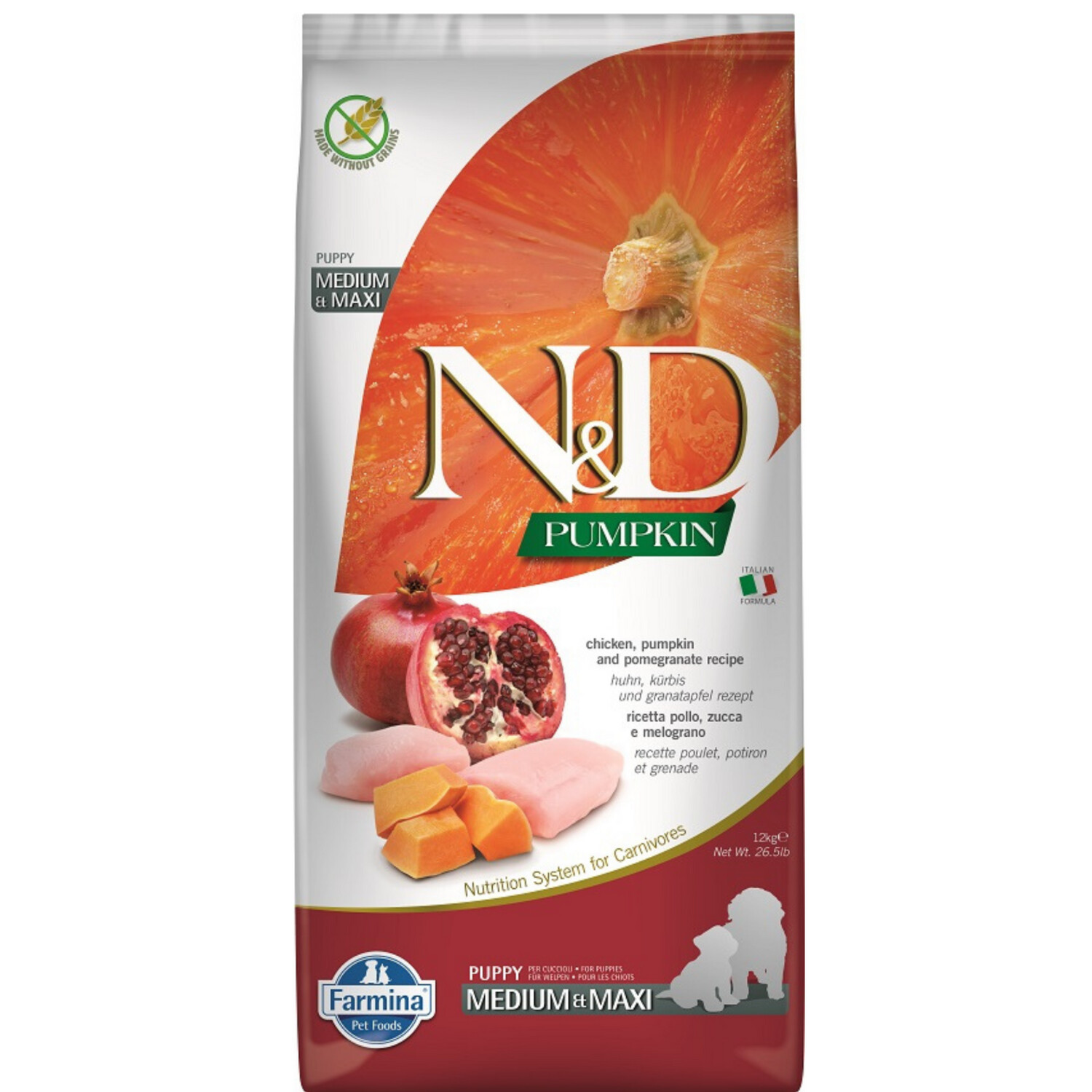 N&D PUMPKIN DOG CHICKEN POMEGRANATE PUPPY MEDIUM MAXI 12KG