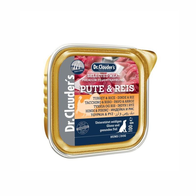 Dr.Clauder's Selected Meat Tītars un Rīsi (Hair&Skin) 100g alumīnija konservu kārbiņas Dr.Clauder's Selected Meat Tītars un Rīsi (Hair&Skin) 100g alumīnija konservu kārbiņas