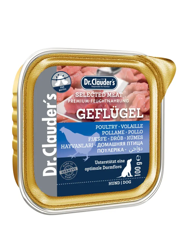 Dr.Clauder's Selected Meat Mājputns (PreBiotic) 100g alumīnija konservu kārbiņas Dr.Clauder's Selected Meat Mājputns (PreBiotic) 100g alumīnija konservu kārbiņas