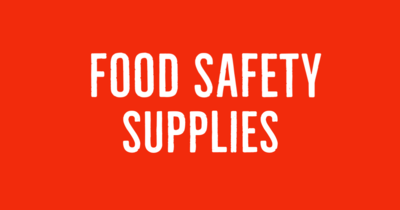 Food Safety Supplies: metal detectable pens, metal detectable plaster, hygiene swabs, thermometers, sanitisers & alcohol wipes, stapless stapler, monitoring records
