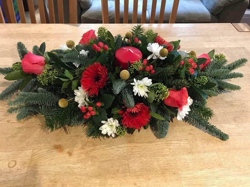 Christmas long and low table arrangement