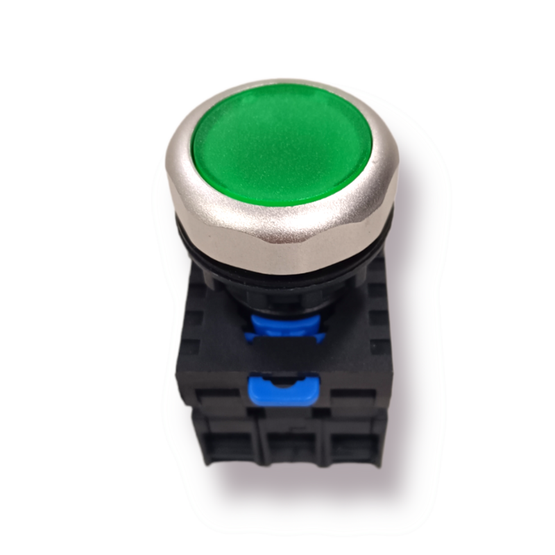 Pulsador LED Verde 1NA+1NC (NP8-11BND GRN 110V-220V)