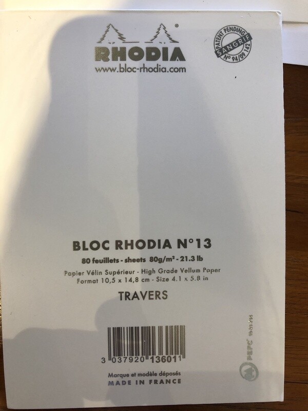 Rhodia pad #13 lined 4.1x5.8 in white