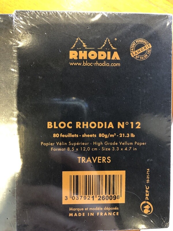 Rhodia pad #12 lined 3.3x4.7in  black