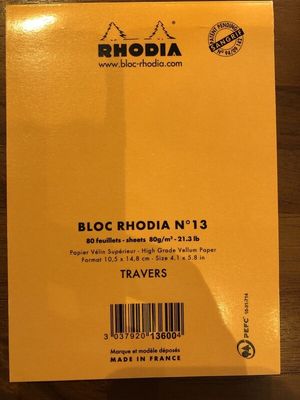 Rhodia pad #13 lined 4.1x5.8 orange