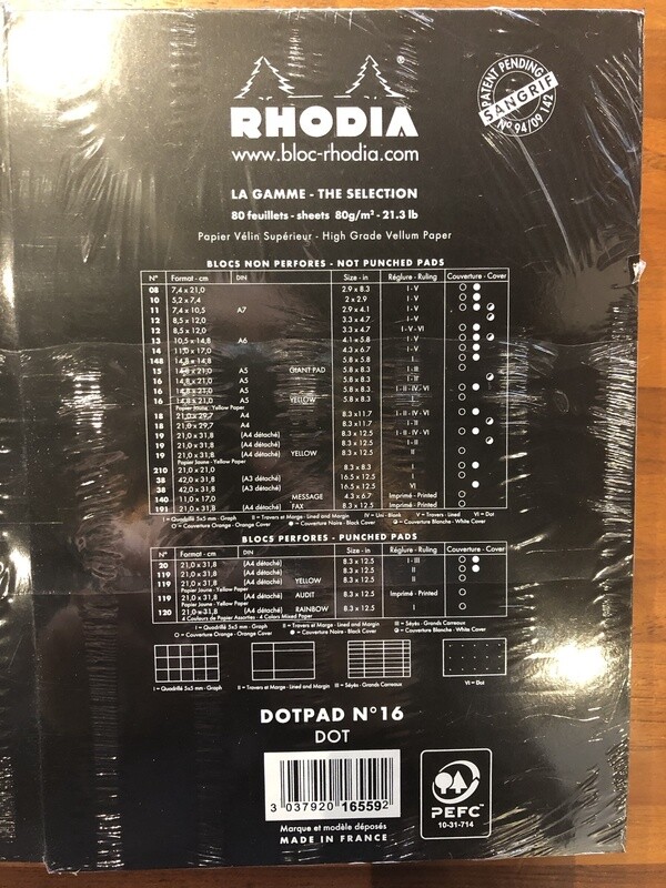 RHODIA Pad #16 Dot 5.8X8.3 Black