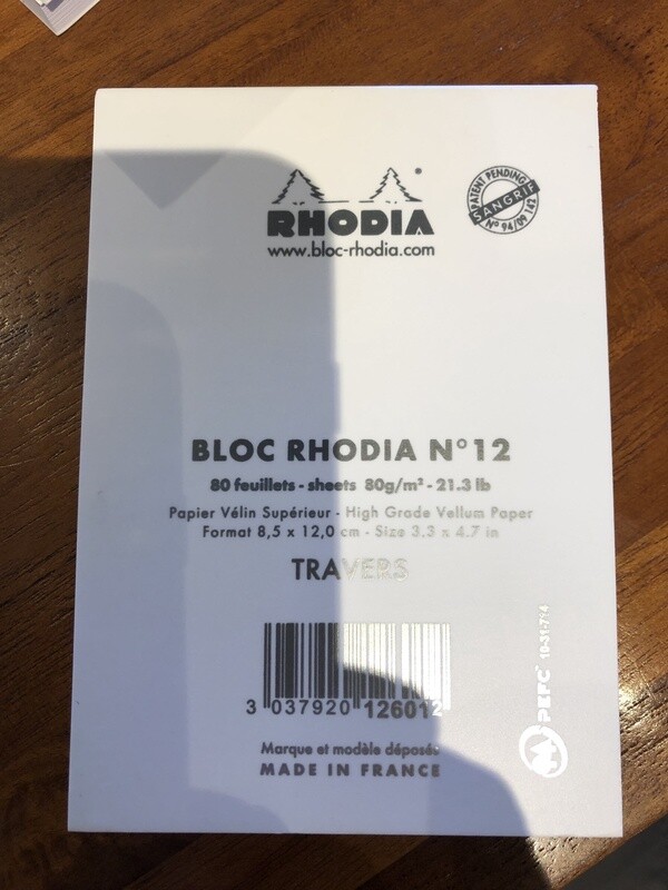 Rhodia pad #12 lined 3.3x4.7 in white