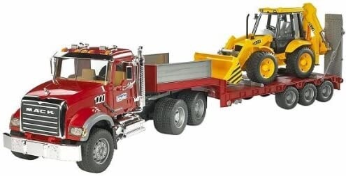 02813 MACK Granite Truck with Low Loader and JCB Backhoe Loader