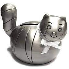 LE-88615 PEWTER CAT BANK W/RIBBON