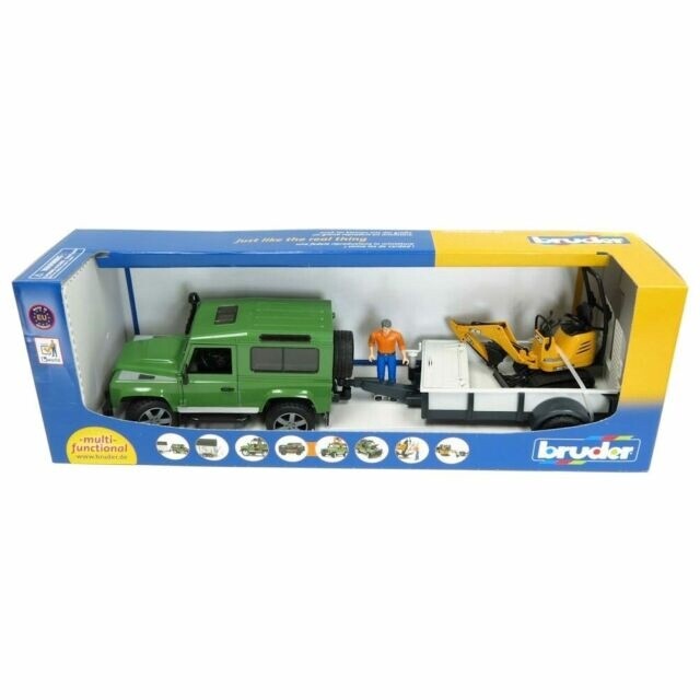 02593 Land Rover Defender with trailer, JCB Micro Exc. and worker