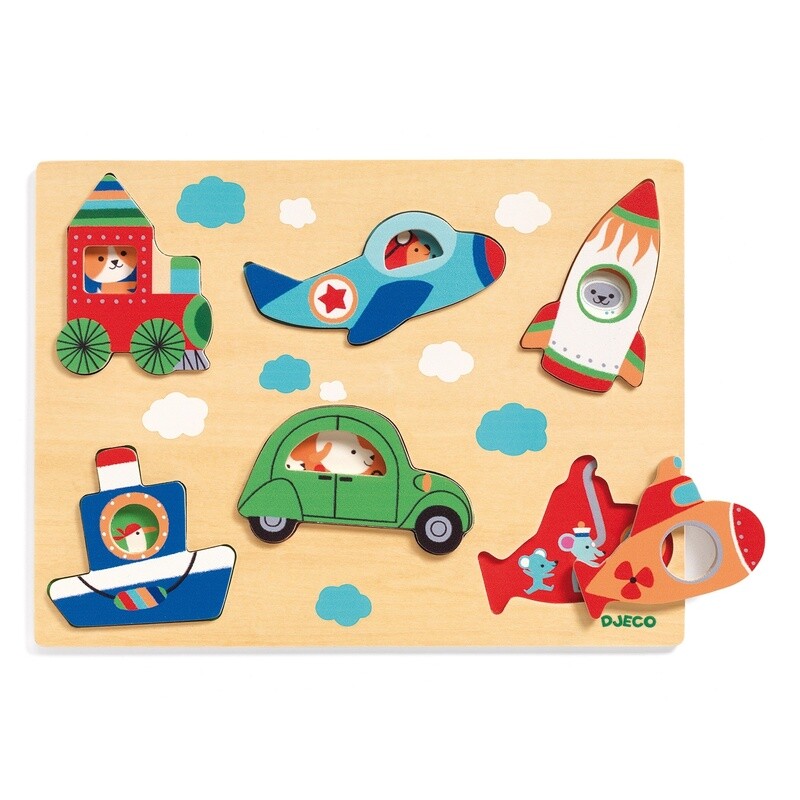 DJ01063 Wooden Puzzle / Coucou Vroum / 6 pcs