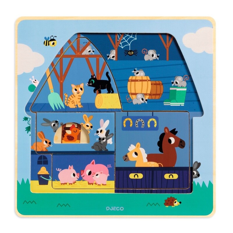 DJ01482 Puzzle 3 niveaux / Chez Moo / 12 pcs