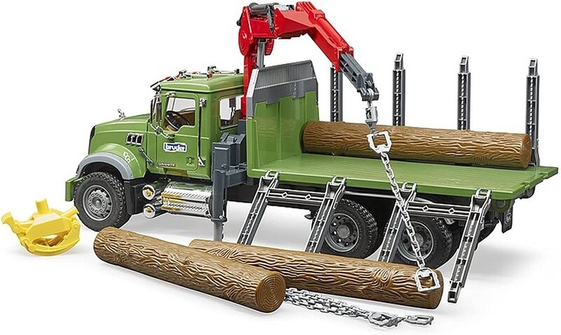 02824 MACK Granite timber truck with loading crane and 3 trunks