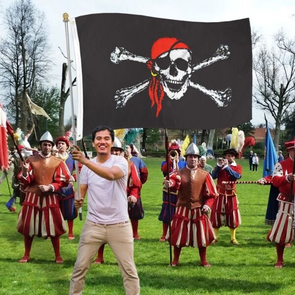 FP-012 Red Bandana Jolly Roger Flag 3x5ft Poly