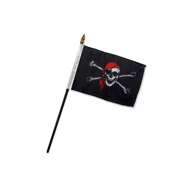 DF-REDBANDANA Jolly Roger Red Bandana 4x6in Stick Flag