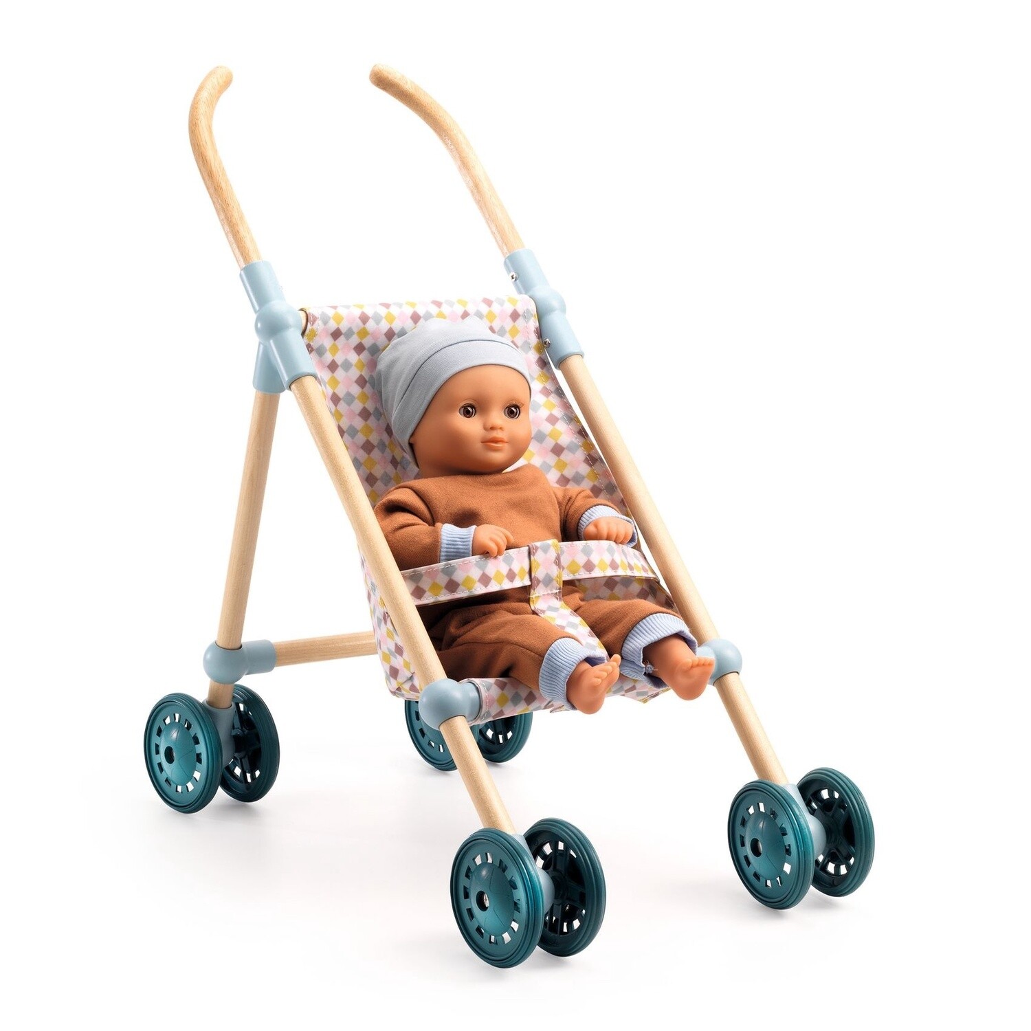 DJ07843 Pomea / Wooden Stroller Little Cubes - 44 cm